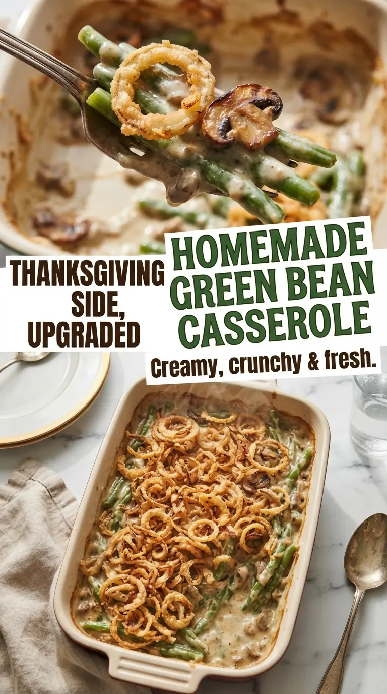 Homemade Green Bean Casserole with Crispy Fried Onions, creamy, crunchy, holiday side
