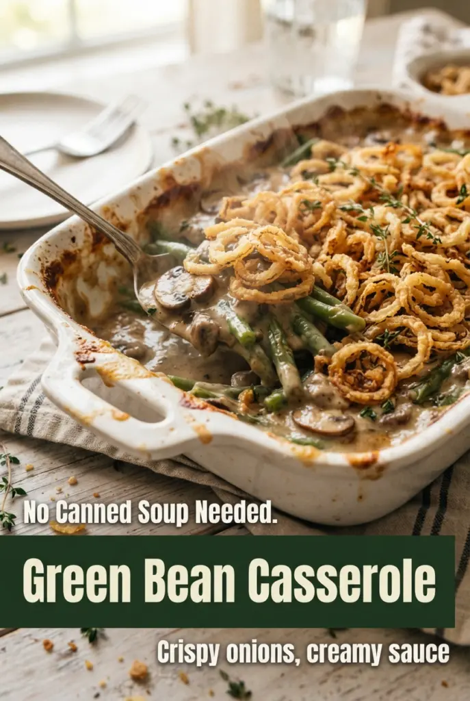 Homemade Green Bean Casserole with Crispy Fried Onions