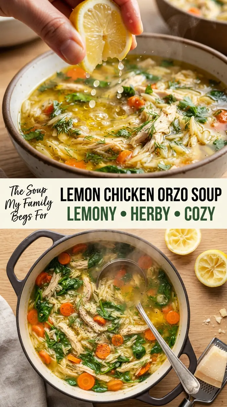 Lemon Chicken Orzo Soup bright cozy
