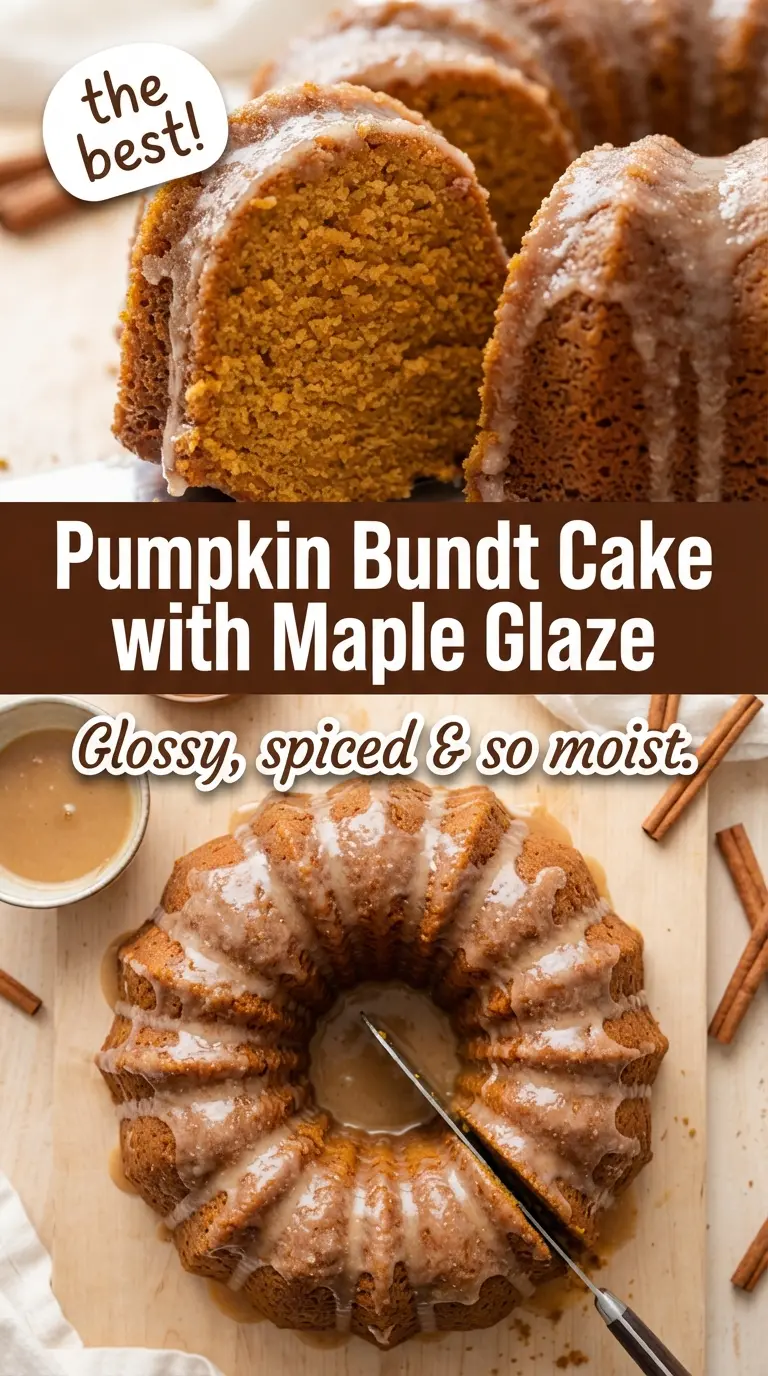 Moist Pumpkin Bundt Cake with Maple Glaze, spiced, tender, glossy