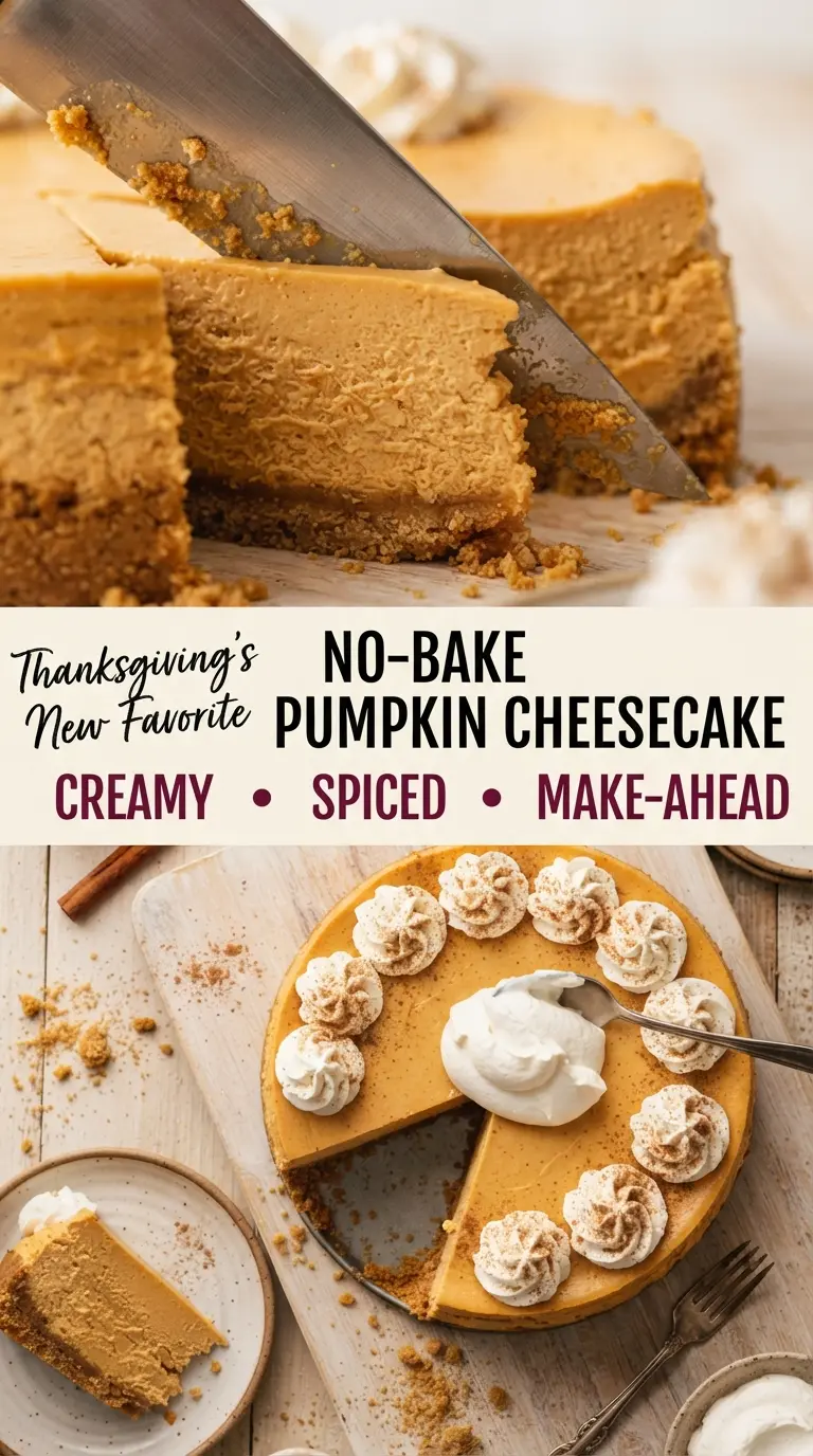 No-Bake Pumpkin Cheesecake with Graham Cracker Crust creamy spiced slice