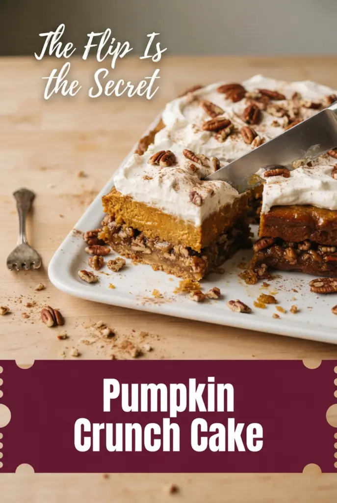 Upside-Down Pumpkin Crunch Cake with Whipped Cream Cheese Frosting