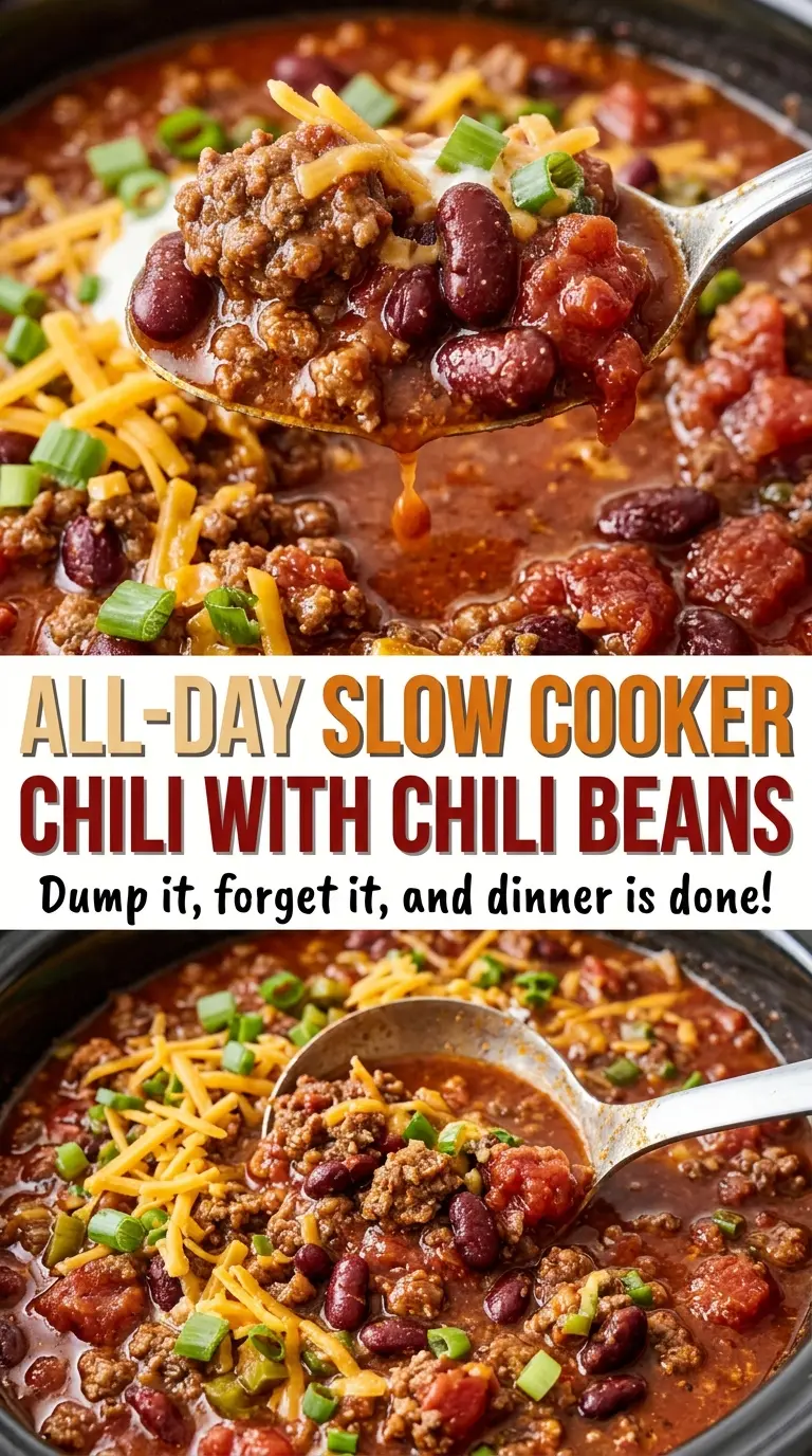 All-Day Slow Cooker Chili with Chili Beans, thick and hearty