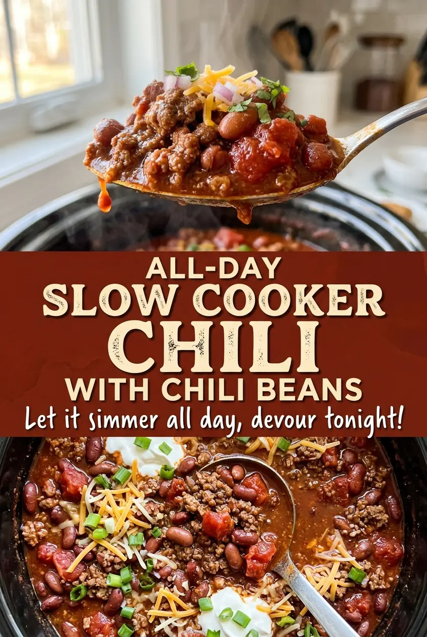 All-Day Slow Cooker Chili with Chili Beans, hearty and saucy