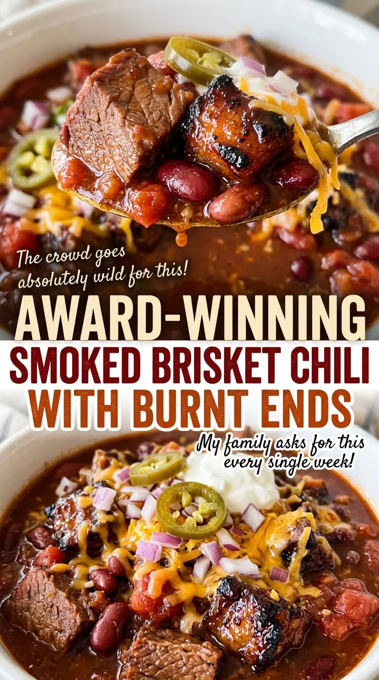 Award-winning smoked brisket chili with smoky, saucy burnt ends
