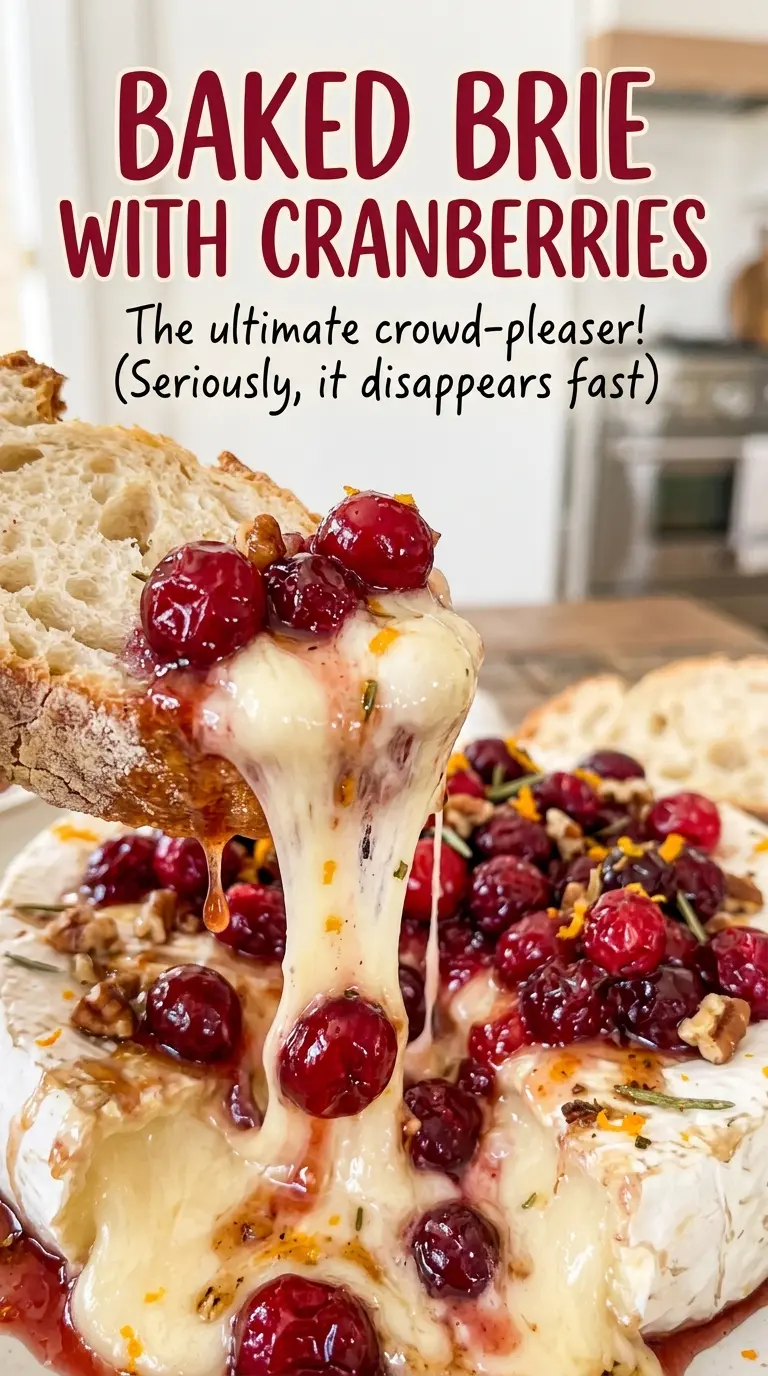 Baked Brie with Cranberries glossy cranberry pecan topping