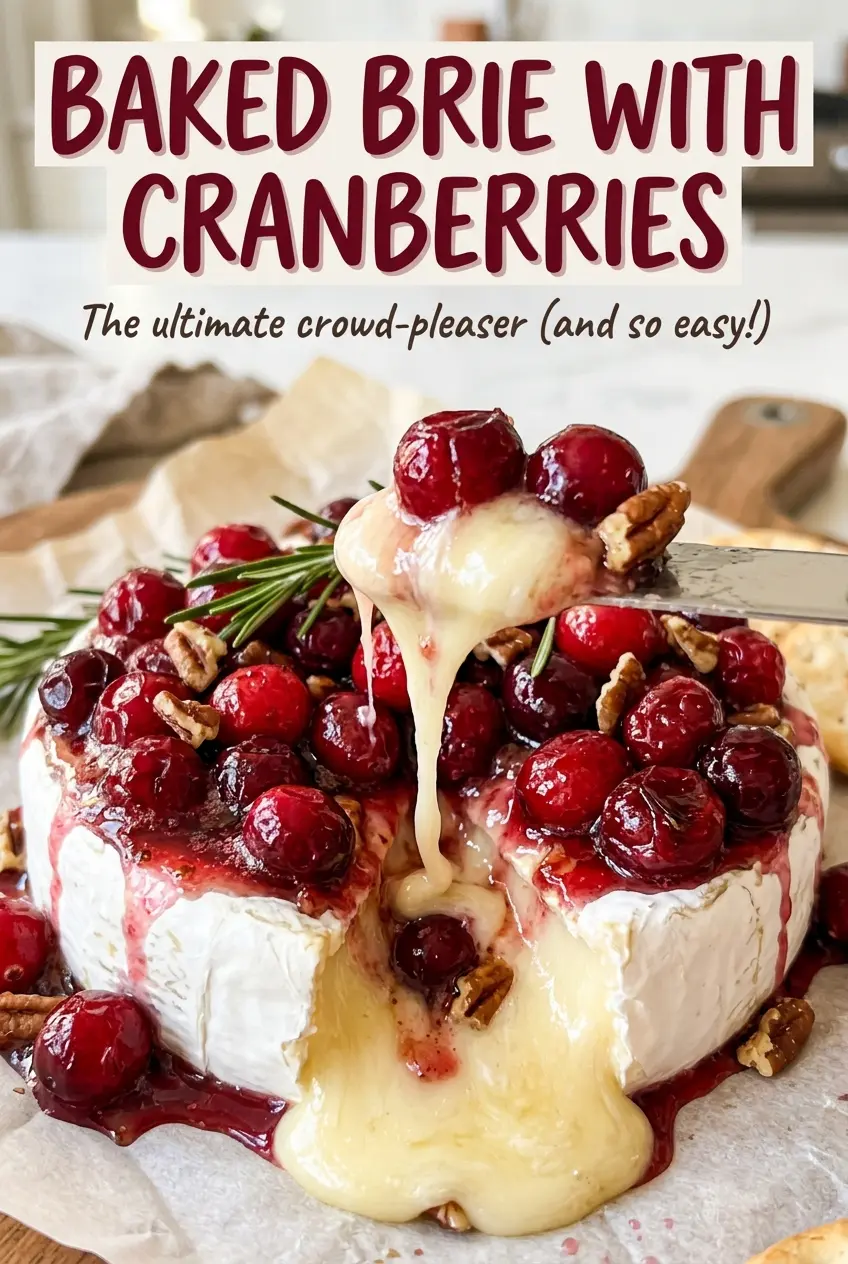 Baked Brie with Cranberries warm ruby topping