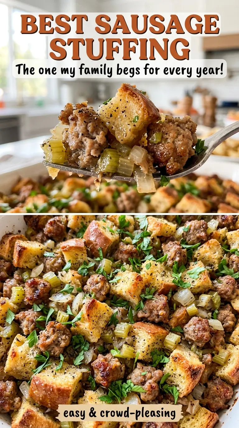Best Sausage Stuffing herbed golden casserole