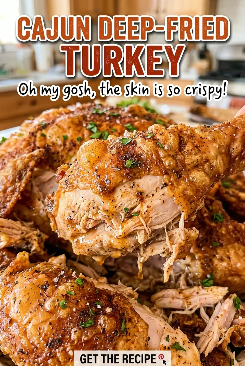 Cajun Deep Fried Turkey golden seasoned skin