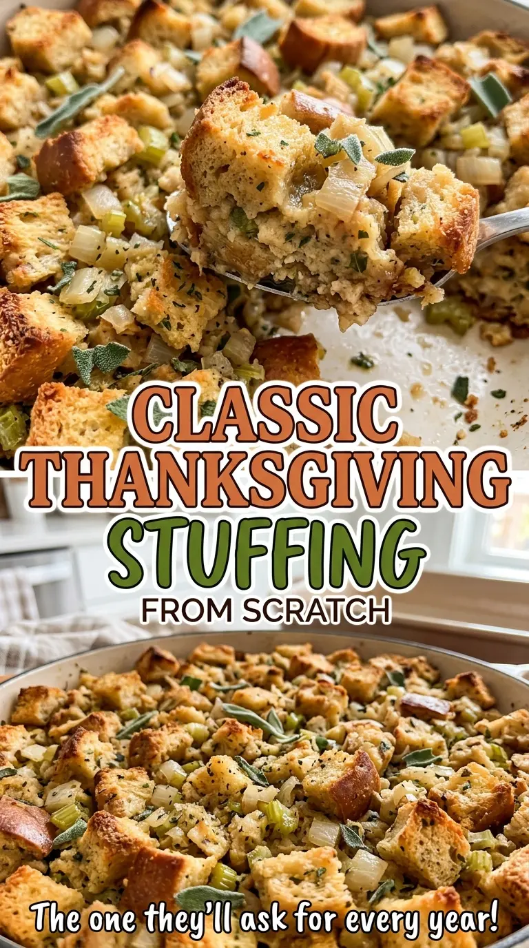 Classic Thanksgiving Stuffing from Scratch crisp browned top