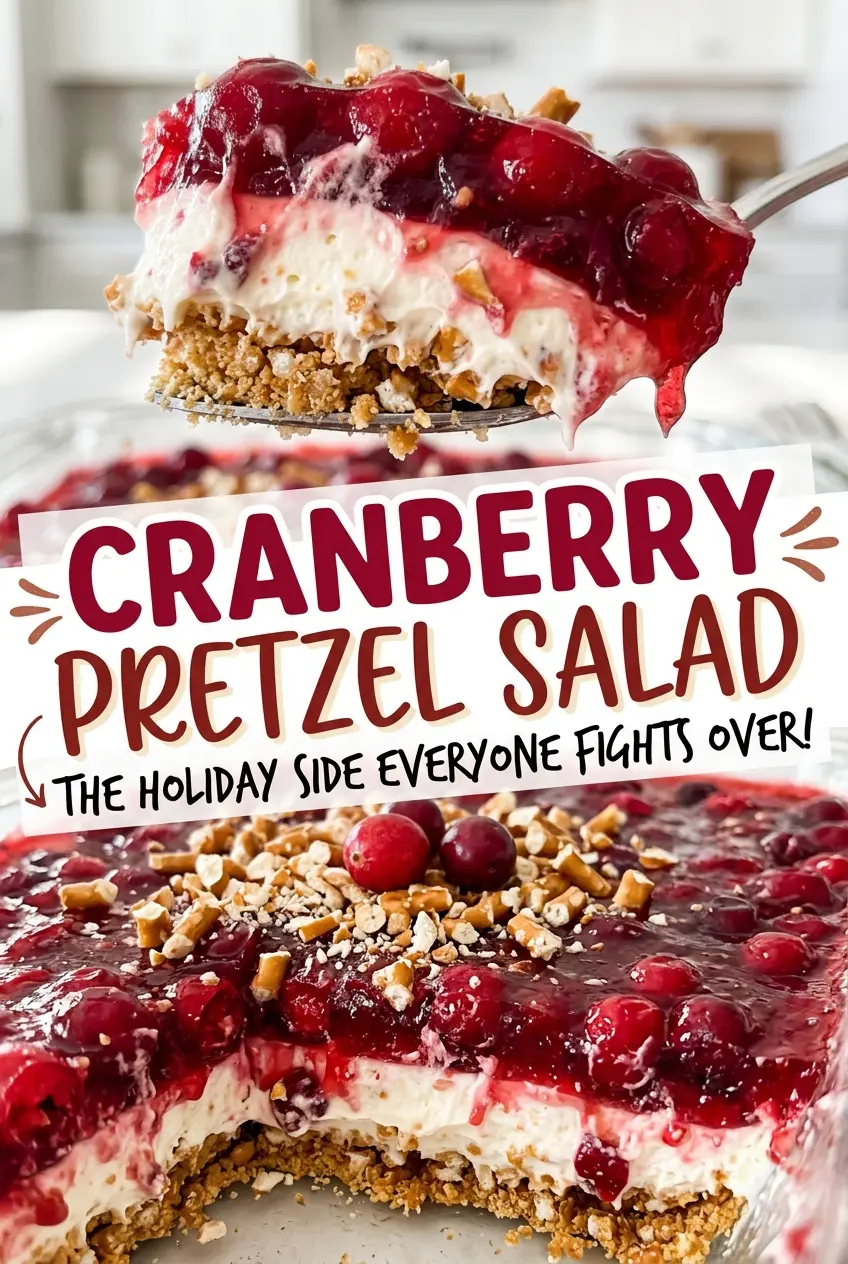 Cranberry Pretzel Salad layered creamy cranberry
