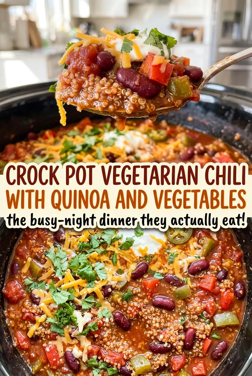Crock Pot Vegetarian Chili with Quinoa and Vegetables, hearty and colorful