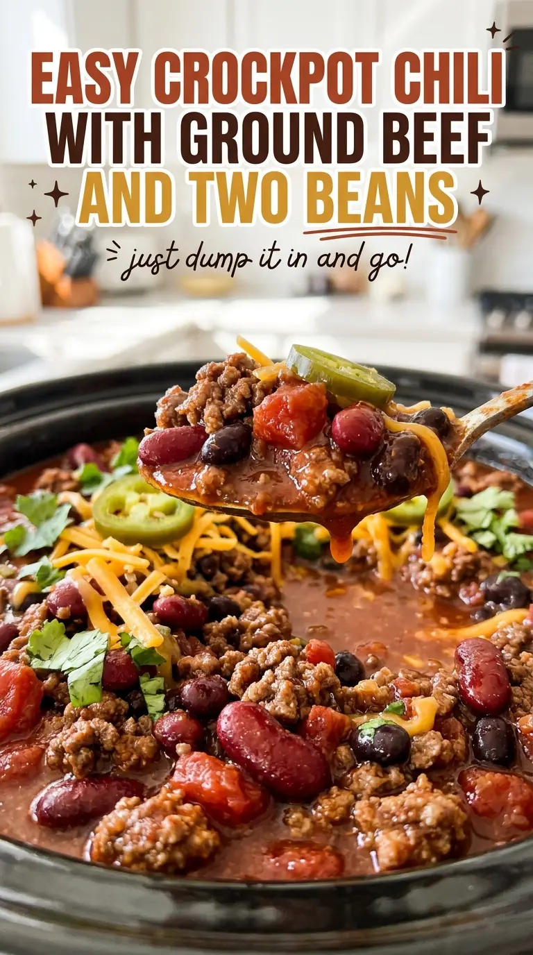 Easy Crockpot Chili with Ground Beef and Two Beans, hearty two-bean chili