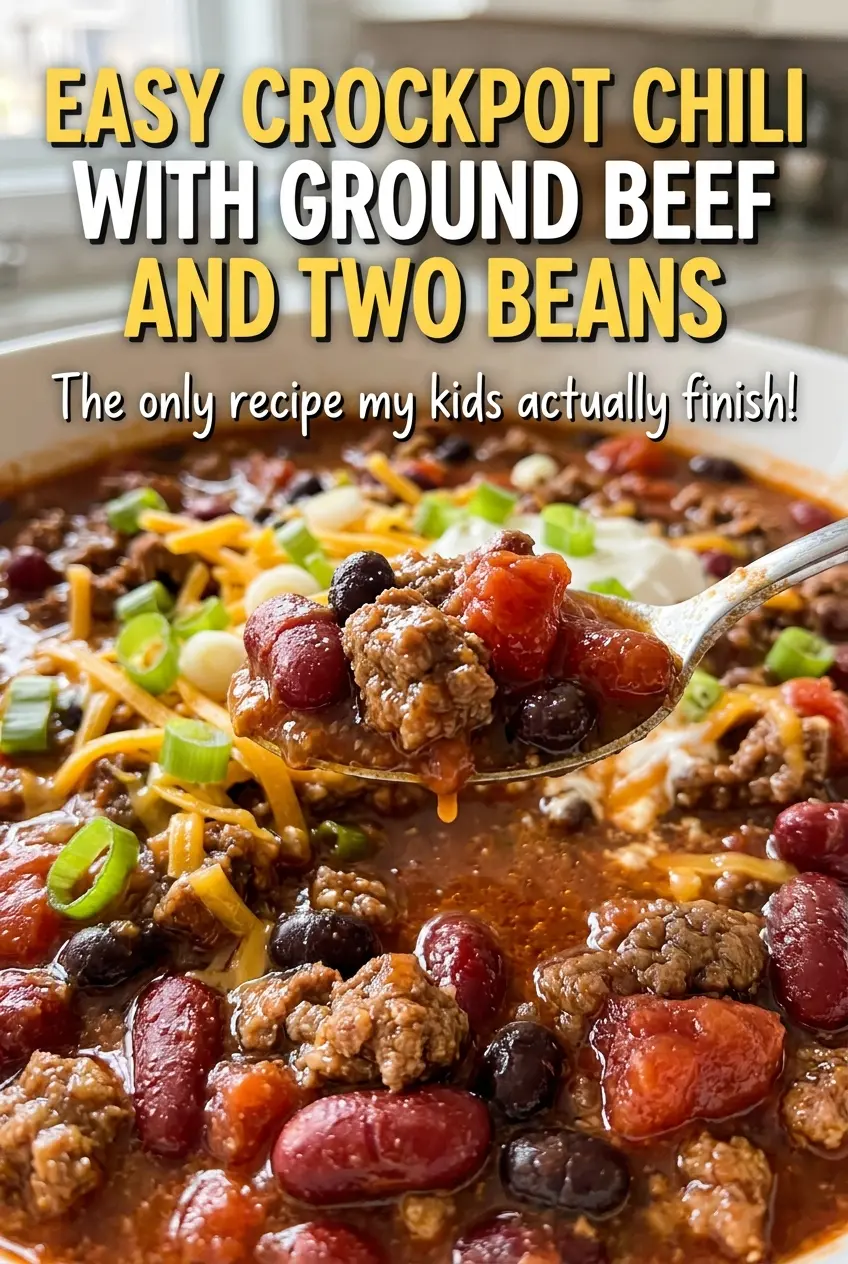 Easy Crockpot Chili with Ground Beef and Two Beans, rich tomato beef chili