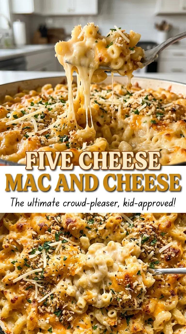 Five Cheese Mac and Cheese bubbling cheese topping