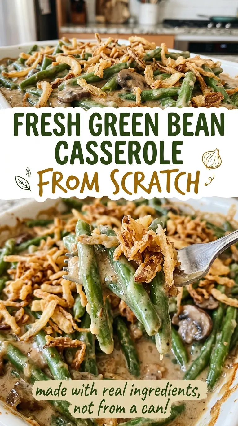 Fresh Green Bean Casserole from Scratch with golden onions