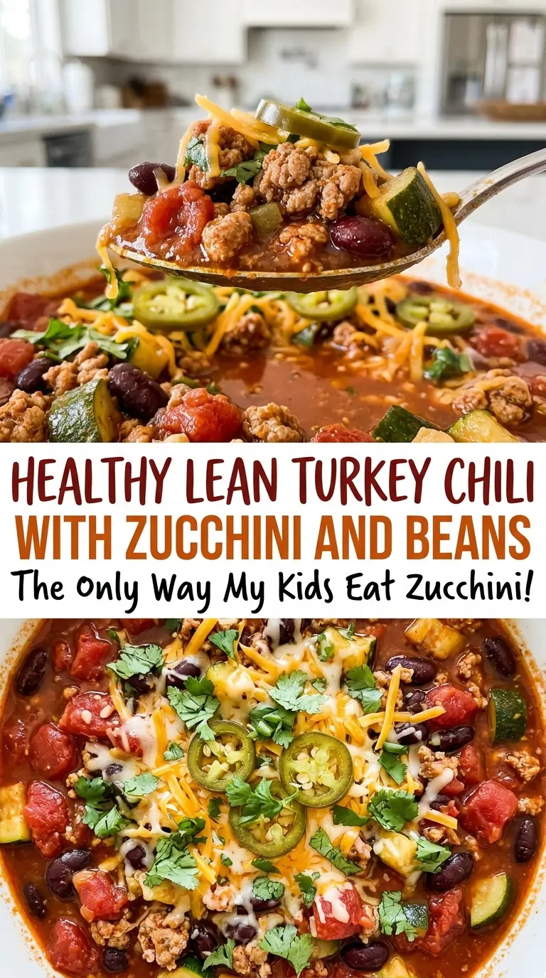 Healthy Lean Turkey Chili with Zucchini and Beans, colorful and hearty