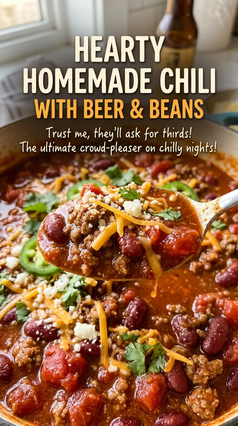 Hearty Homemade Chili with Beer and Beans, rich and chunky