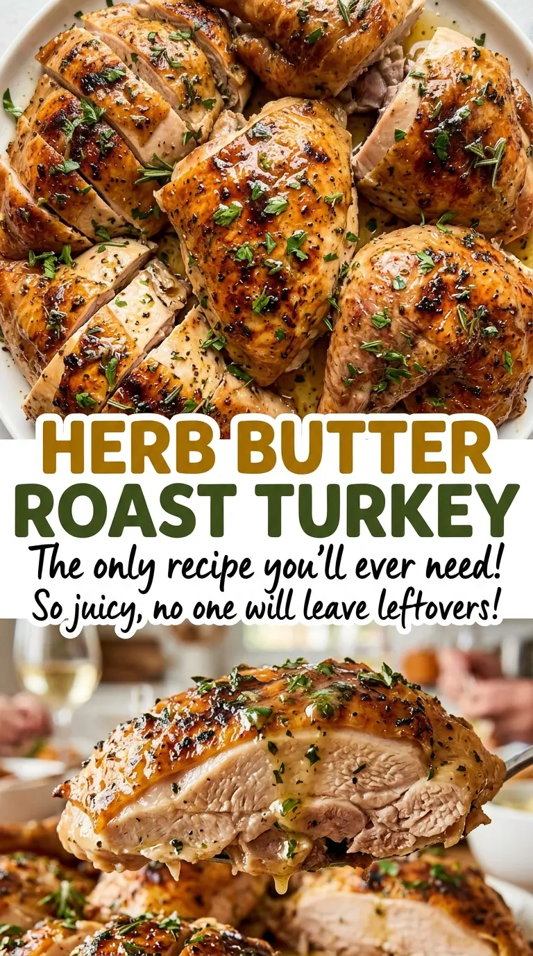 Herb Butter Roast Turkey with golden herb-buttered skin
