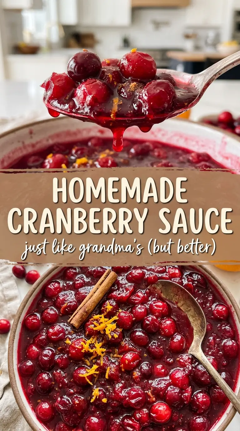 Homemade cranberry sauce bright ruby spoonable