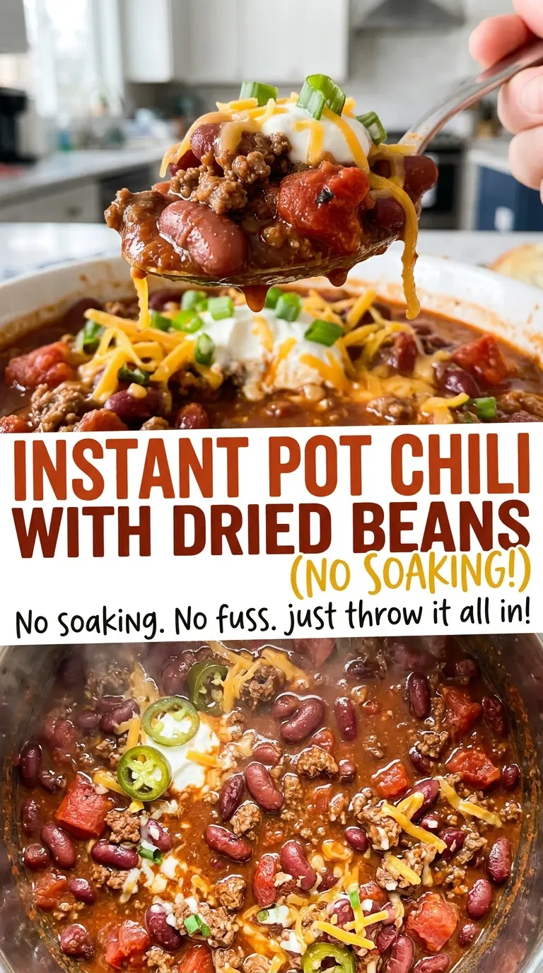 Instant Pot chili with dried beans, beefy and rustic