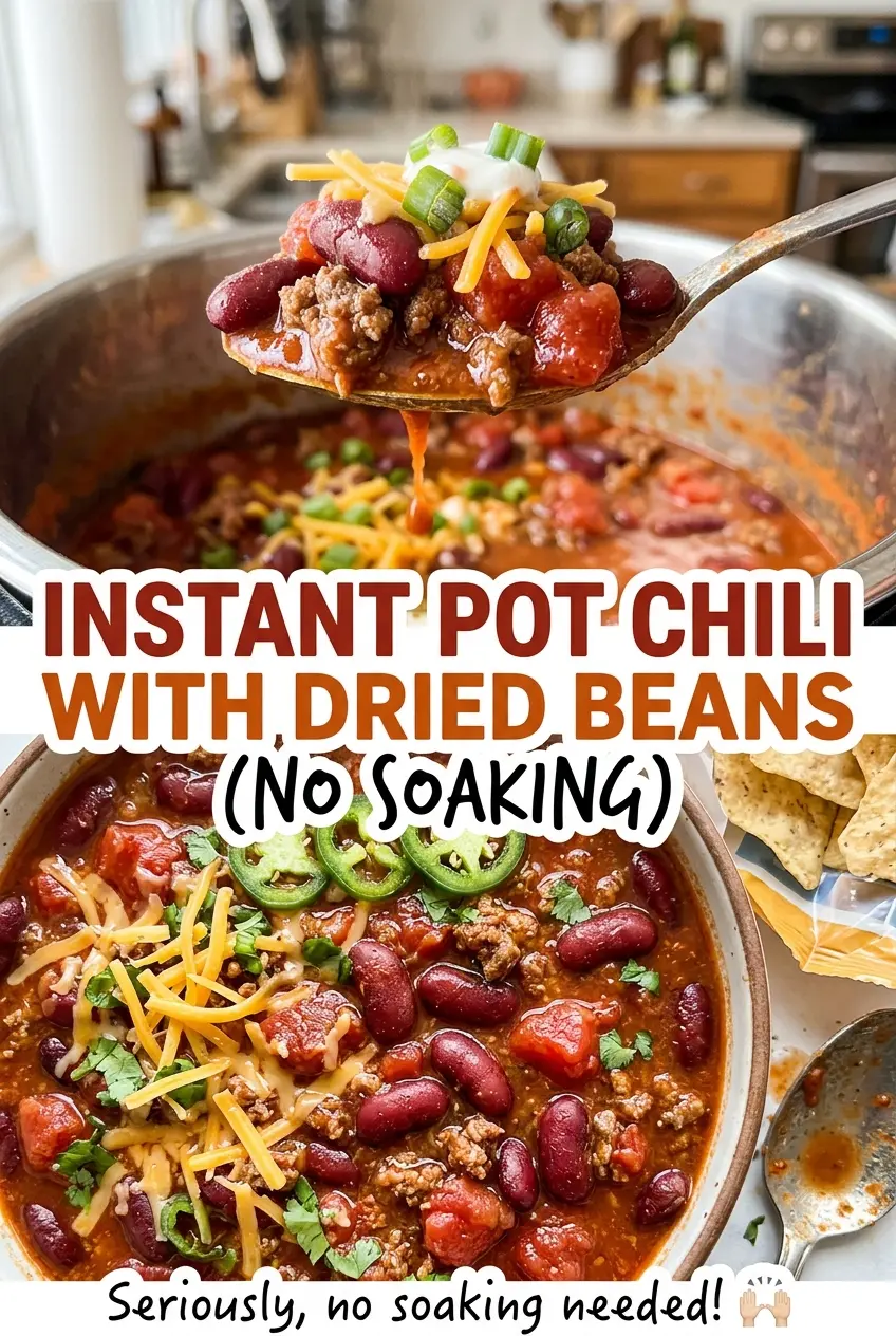 Instant Pot chili with dried beans, hearty and thick