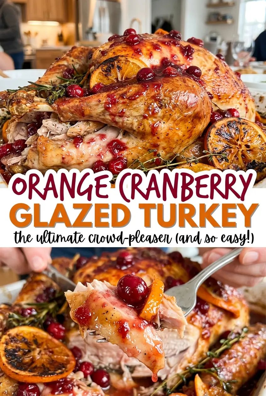 Orange cranberry glazed turkey, glossy roasted skin