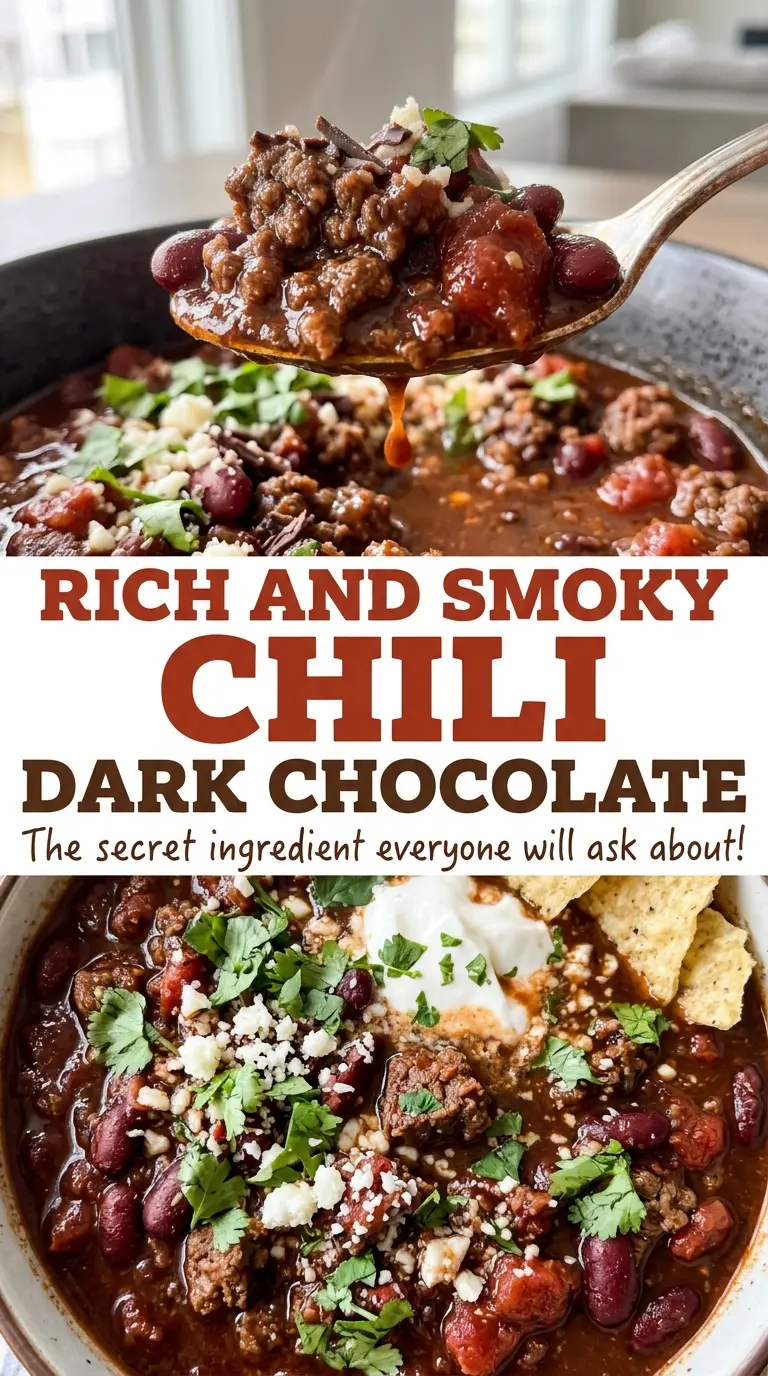 Rich and Smoky Chili with Dark Chocolate, smoky glossy chili