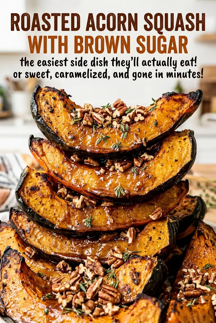 Roasted acorn squash with brown sugar, tender browned edges