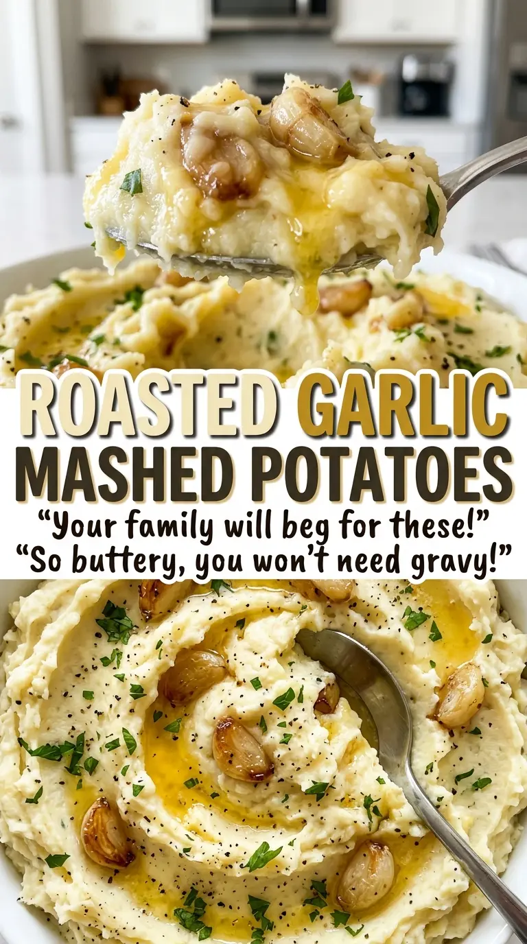 Roasted garlic mashed potatoes, fluffy and smooth