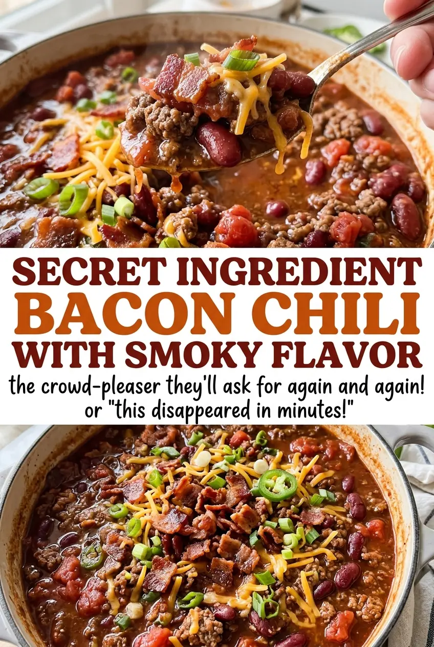 Secret Ingredient Bacon Chili with Smoky Flavor thick hearty bowl