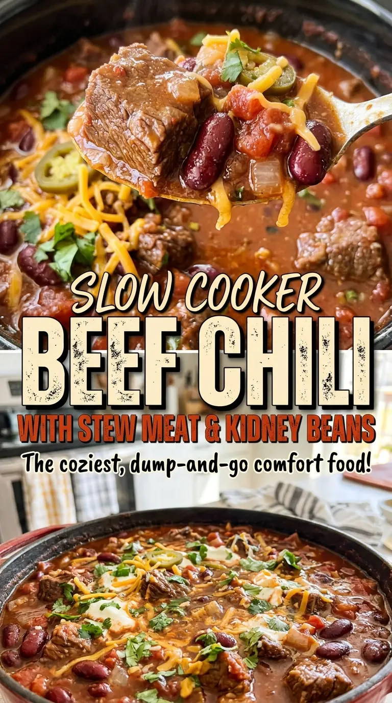 Slow cooker beef chili with tender beef and kidney beans