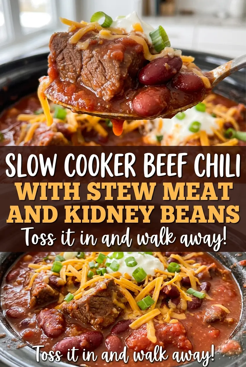 Slow cooker beef chili with tender beef and kidney beans