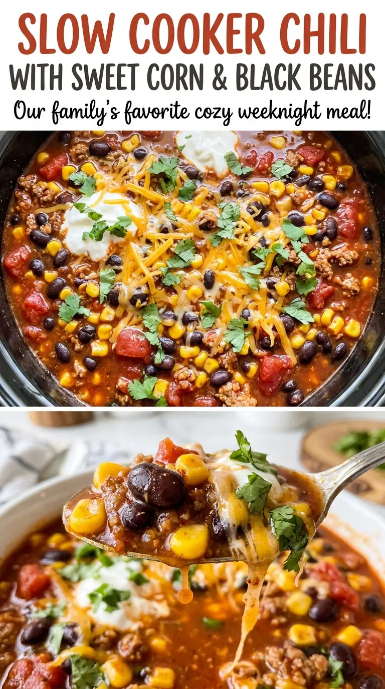 Slow Cooker Chili with Sweet Corn and Black Beans, thick and hearty
