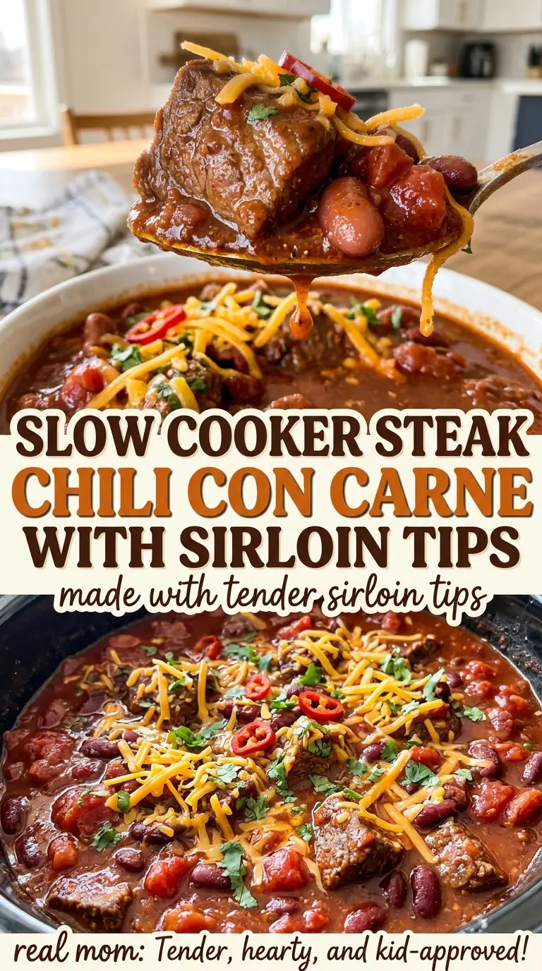 Slow Cooker Steak Chili con Carne, rich and hearty