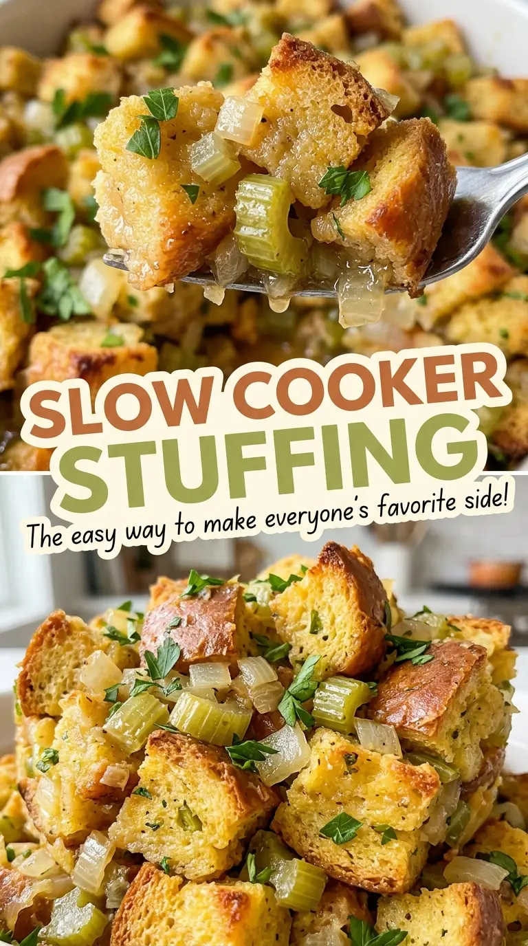 Slow Cooker Stuffing with savory herb bread cubes