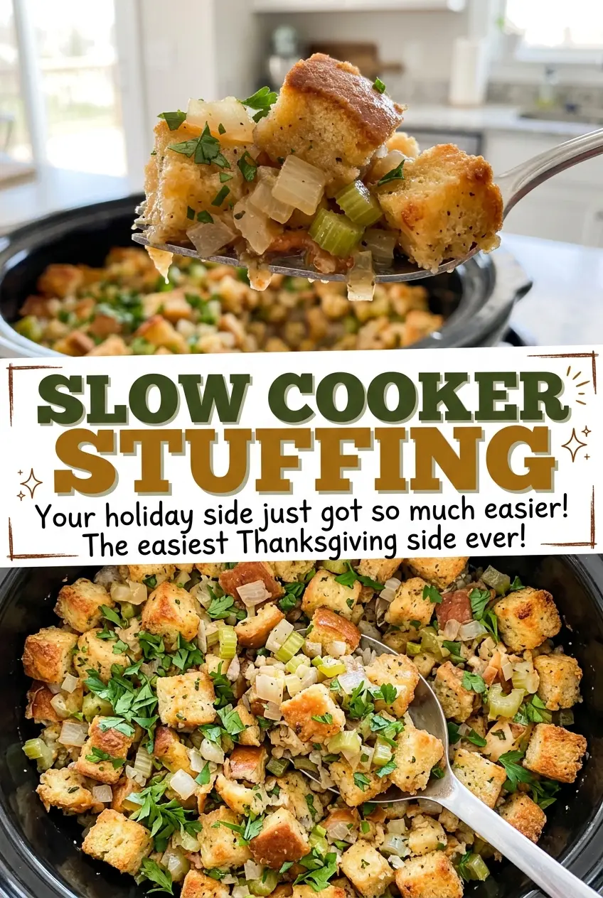 Slow Cooker Stuffing with savory herb bread cubes