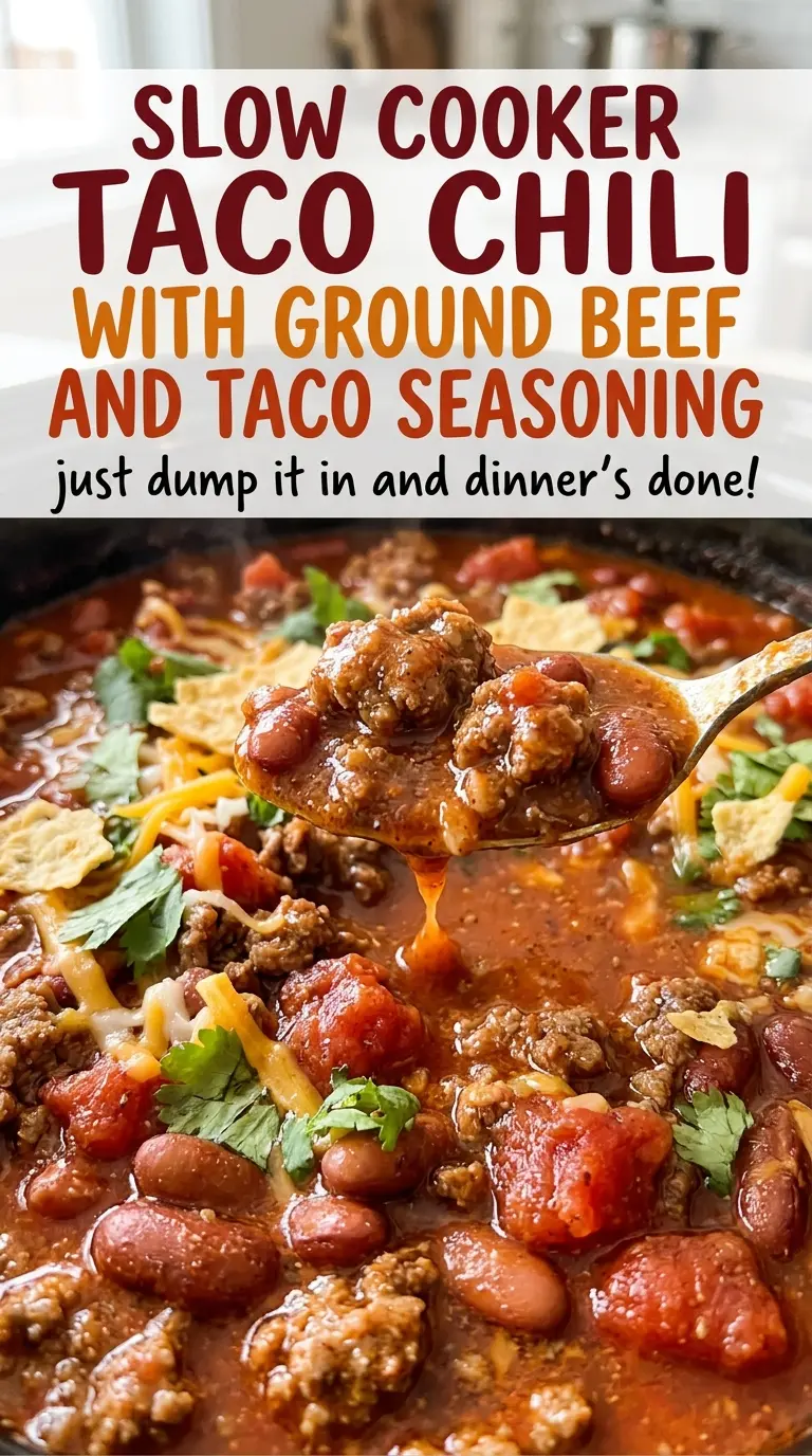 Slow Cooker Taco Chili with Ground Beef, rich tomato broth and tender beans