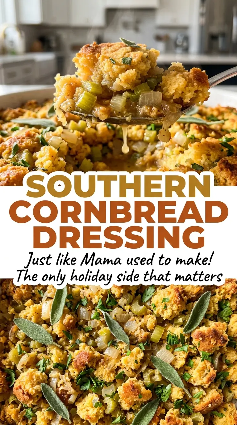 Southern Cornbread Dressing browned top