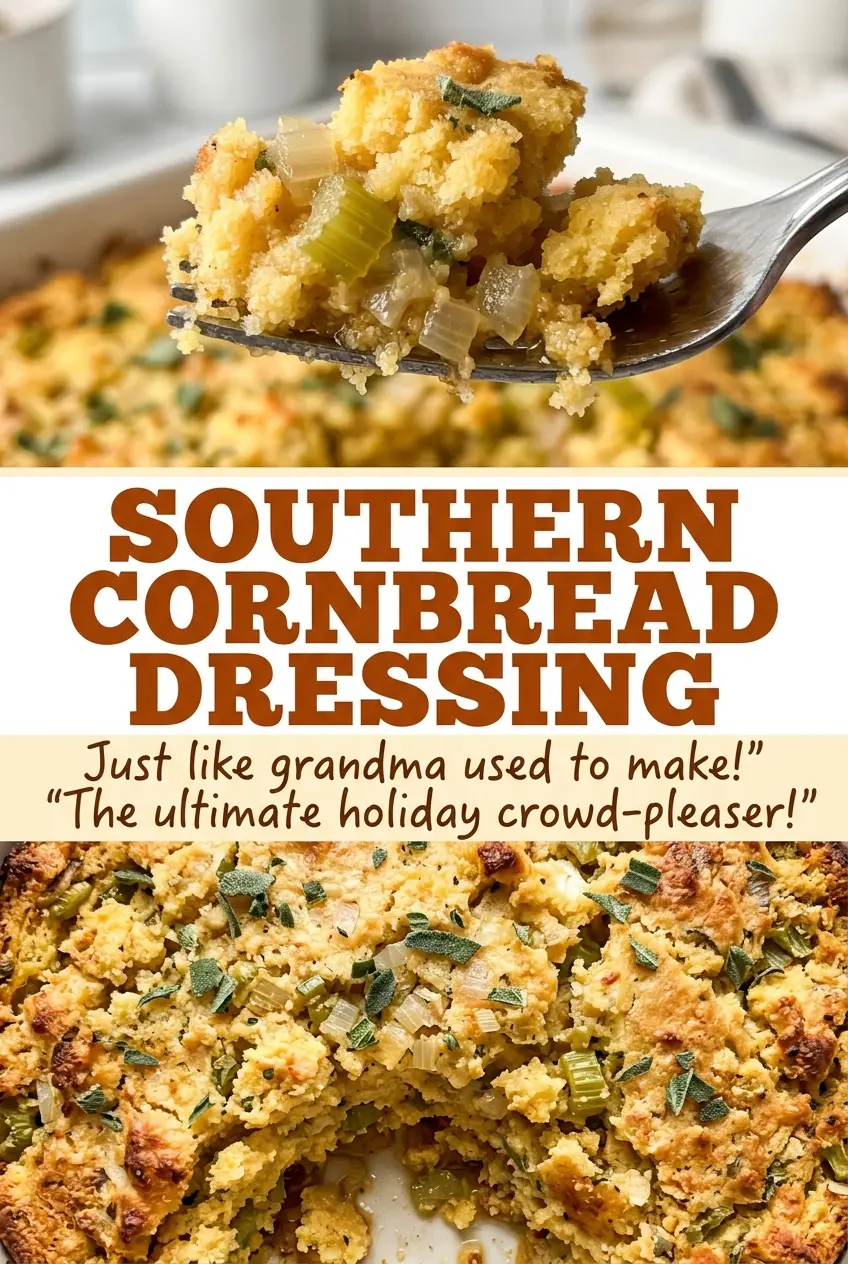Southern Cornbread Dressing golden savory crust