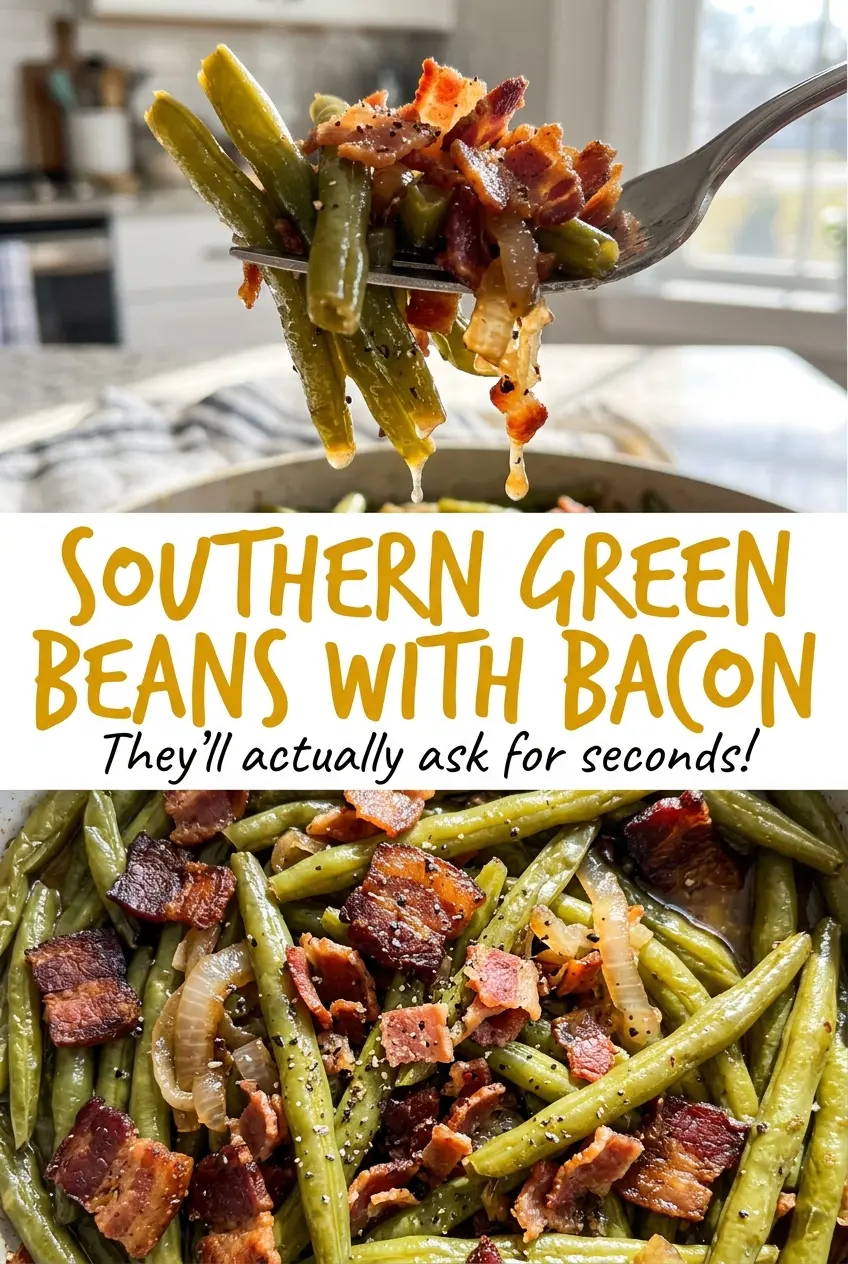 Southern Green Beans with Bacon, tender smoky beans