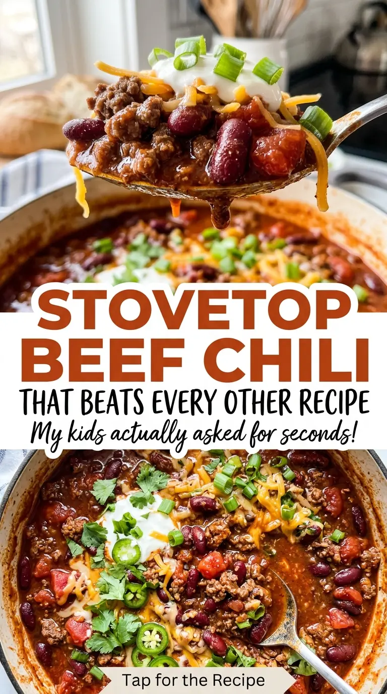 Stovetop beef chili, rich and hearty