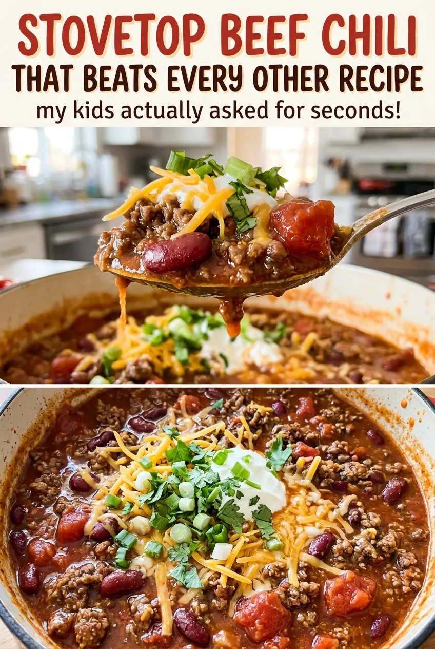 Stovetop beef chili, thick and hearty