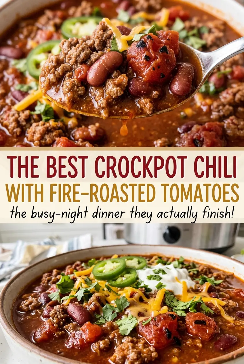 The Best Crockpot Chili with Fire-Roasted Tomatoes, thick and hearty