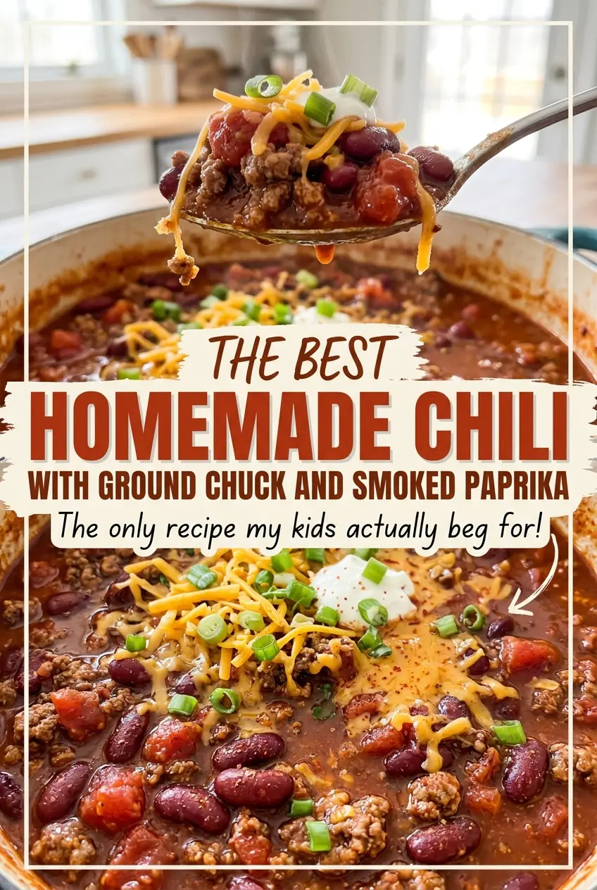 Homemade chili with ground chuck and smoked paprika, thick and smoky