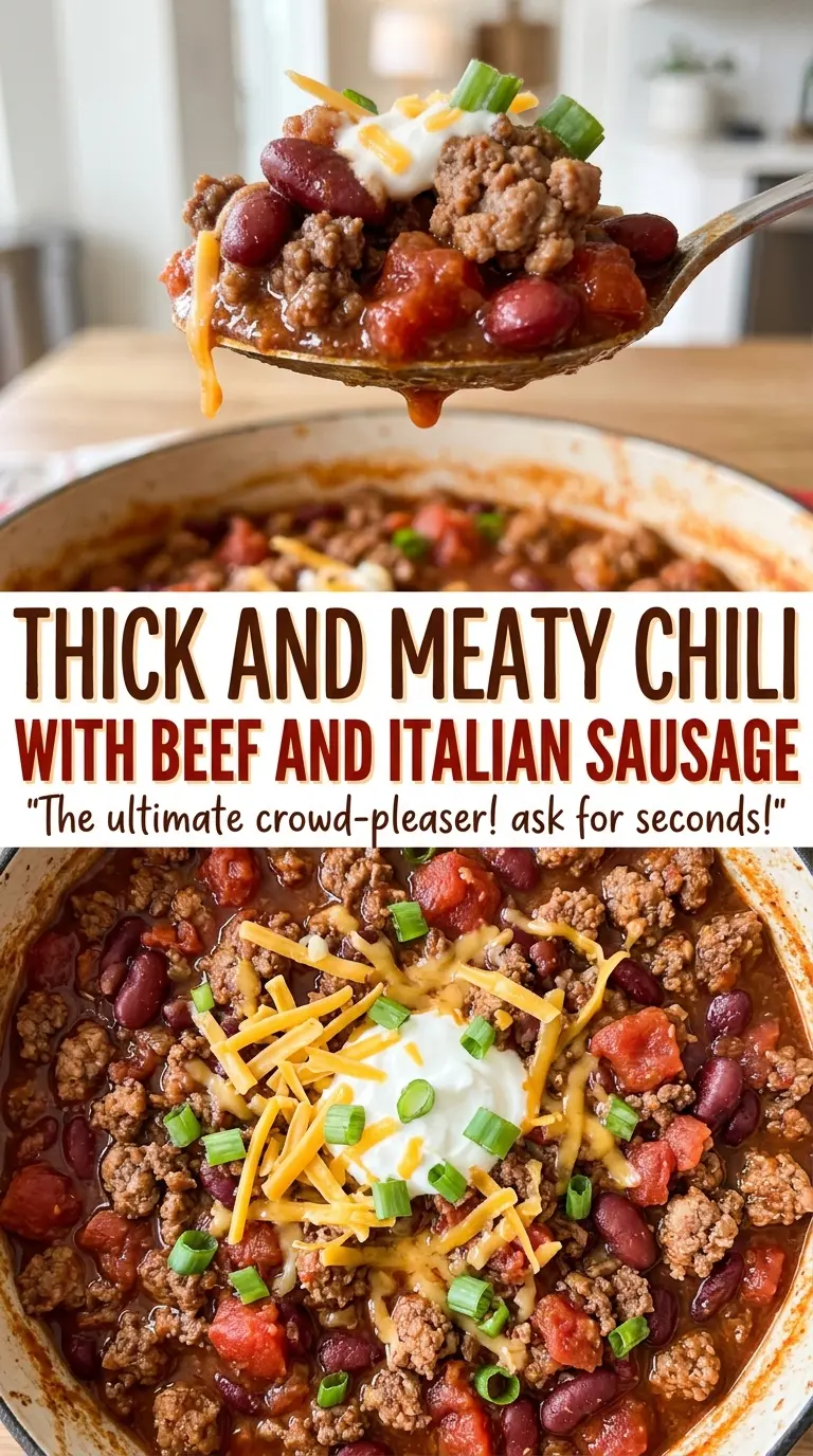 Thick and Meaty Chili with Beef and Italian Sausage rich, tomatoey chili