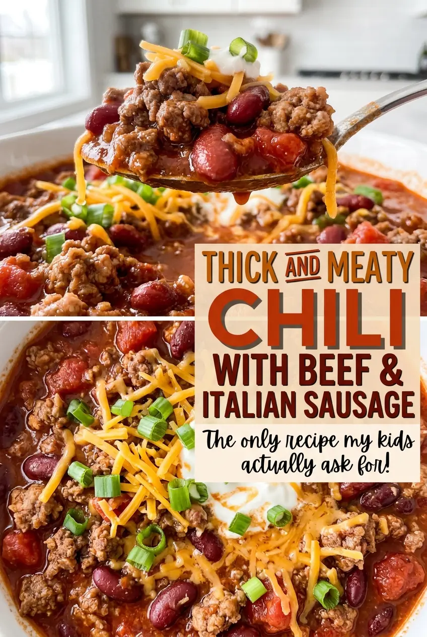 Thick and Meaty Chili with Beef and Italian Sausage rich, hearty chili