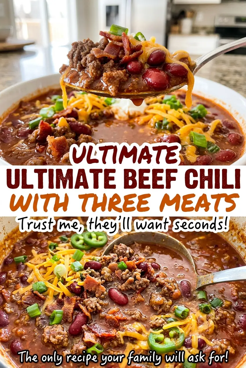 Ultimate Beef Chili with Three Meats thick hearty chili